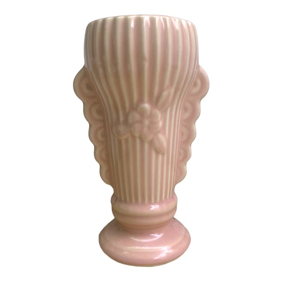 VTG 40’s-50’s Pink Floral Mottled Pottery Flower Vase Marked Midcentury Art Deco - Picture 5 of 8